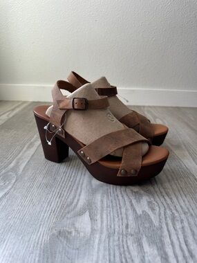 NWT Sophia Milano Brown Leather Platform Clog Sandals 41